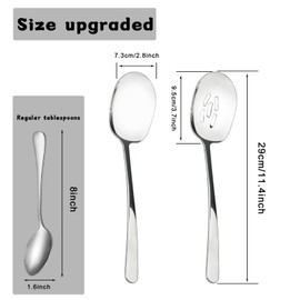 8 Pieces Extra Large Serving Spoons Set, 11 Inch Serving Spoons and Slotted Spoons, Stainless Steel Cooking Spoons, Serving Utensils for Kitchen Buffet Parties