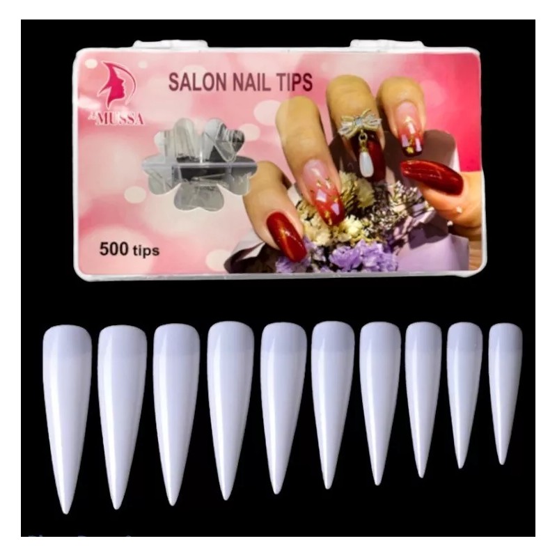 Lé Mussa Tips 500 Piezas Uñas Postizas Stilleto Estileto Larga