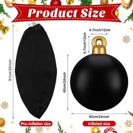 Jetec 4 Pcs 32 Inch Giant Christmas PVC Inflatable Decorated Ball Inflatable Christmas Ornaments Ball Large Outdoor Blow up Xmas Tree Ornaments for Xmas Porch Lawn Yard (Black)