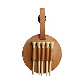 Myartte Golf Tee Holder with Wood Golf Tees Value Golf Tee Holder for Bag Belt, Luxury Leather Gift for Golfer Men Women (Brown)