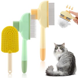 Cat Dog Comb Pet Hair Removal Tool, Pet Flea Comb Set with Self-Cleaning Button, with Long & Short Steel Teeth for Cat Dog Shedding