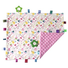 Large Tag Security Blanket for Babies - Toddlers Taggy Security Blanket, Lovely Tag Blanket Comforter, Pink