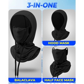 3-in-1 Cooling Breathable Balaclava Face Mask with Nose Mesh Sun UV Protection Hood Full Head Cover Men Women Hiking Outdoor