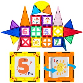 PicassoTiles Magnetic Building Blocks with Tiles and Click-in Educational Graphic Arts Magnet Construction Toy Set STEM Learning Playset Child Brain Development Stacking Playboard