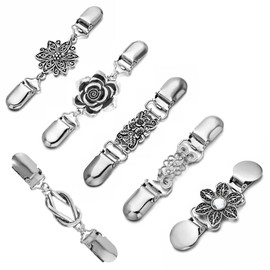 Sixfolo Pack of 6 Sweater Clip Metal Cardigan Clip Sweater Cardigan Clips Silver Vintage Collar Scarf Pin Collar Dress Clips for Women and Men Blouse Cardigan Dresses Scarf Jacket