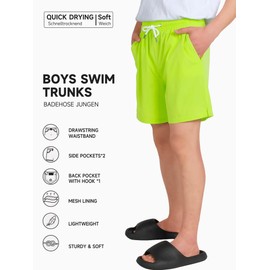 YoungSoul Boys' Swimming Shorts with Compression Liner Quick Dry Kids Swim Trunks 2 in 1 Swimwear Beach Shorts Bright Green 12-13 Years Size 170