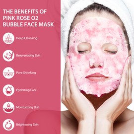 10 Pack Pink Rose O2 Bubble Face Masks Sheet Foaming Face Mask Purifying Facial Mask for Acne and Pores for Deep Cleansing and Rejuvenating Facial Treatment Mask Beauty Skincare