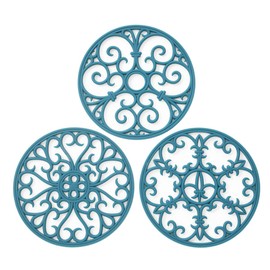 Silicone Trivet Mat - Non-Slip & Heat Resistant Kitchen Hot Pads for Countertops & Table - Kitchen Trivets for Hot Dishes & Cookware - Hot Pot Holder for Pots & Pans - Teal,Set of 3