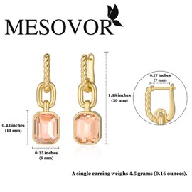 MESOVOR Gold Crystal Drop Earrings, 18K Gold Plated Hoop Earrings | Emerald Green Black Earrings Jewelry Gift for Mother Wife (Champagne)