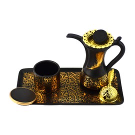 INTENSE OUD Royal Tea Set Bakhoor Burner - 8 Inch Black Frankincense Resin Burner with Circular Tray, Arabia Oudh/Mabkhara Incense Burner for Home & Office Decor