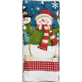 American Mills 2 SAME KITCHEN TOWELS(15"x25")CHRISTMAS,SNOWMEN IN RED&WHITE SCARF&SNOWFLAKES,AM