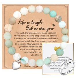 AWAVM Anxiety Bracelet,Just Breathe Ring,Elastic Beads Bracelet Gemstone Zebra Bracelet with Heart Charm Message Card for Women Christmas Birthday Mothers Day Gifts
