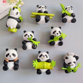 8Pcs Cute Panda Fridge Magnet 3D Simulation Panda Fridge Magnet, Cute Bamboo Modeling Resin