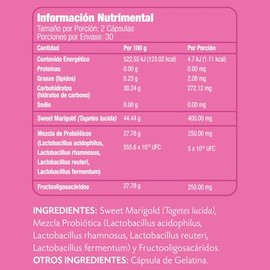 PinkV Suplemento de Probióticos con Fructooligosacáridos y Sweet Marigold 60 Cápsulas de 450mg
