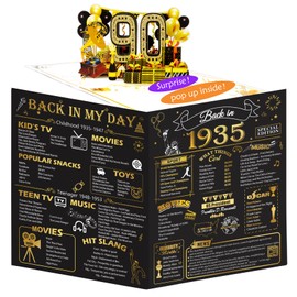 OLOSONG 90th Birthday Card for Men Women, Funny 3D Pop Up 90th Birthday Gifts for Grandma Mom Dad, Back In 1935 Happy 90 Year Old Birthday Decorations Cards for Her Him