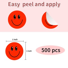 Happy Face Circle Dots Smile Face Labels Reward Teachers Stickers 500Pcs (1 inch Red)