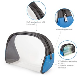 Cosmetic bag Clear makeup Pouch with Good Quality Zipper for Women Transparent Sundry Case Vinyl TSA Approved Toiletry Bag Large Quart for Travel (Blue)