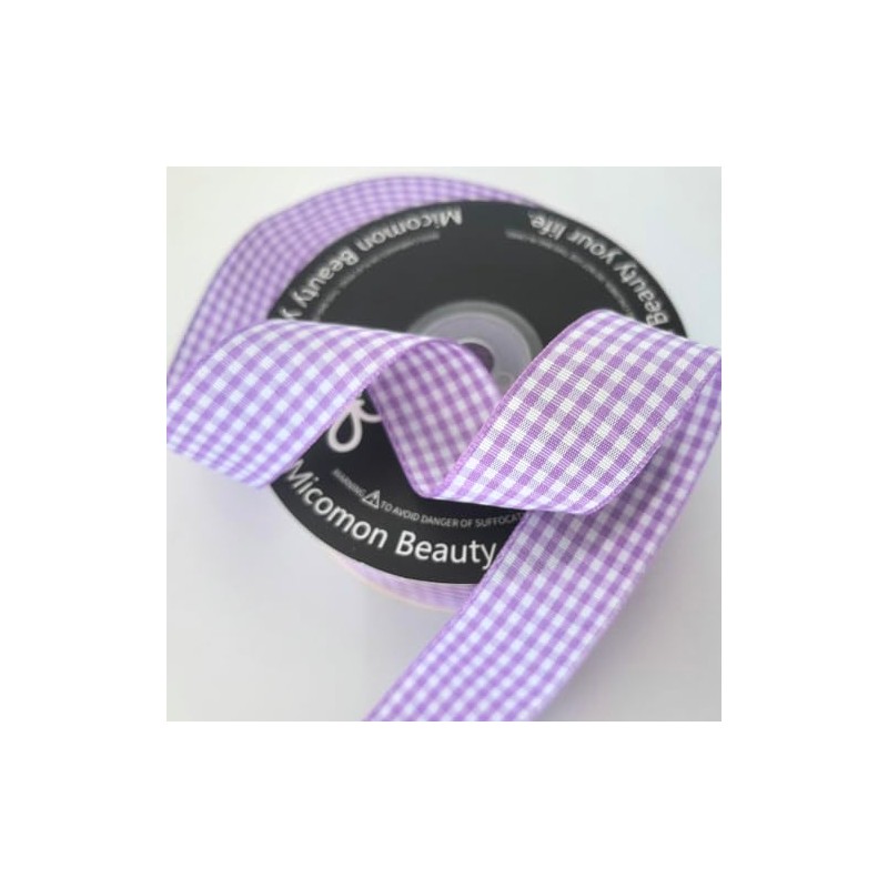 Micomon Purple and White Woven Edge Plaid Ribbon 100% Polyester