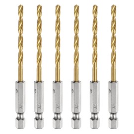 sourcing map 6pcs 1/4" Hex Shank Twist Drill Bits 3.5mm Titanium Coated High Speed Steel Quick Change Hex Drilling Bit Jobber Drill Bits for Wood Plastic Metal, Gold