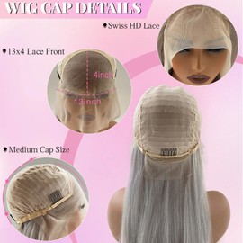 Valiilo Grey Wig 13x4 Gray HD Lace Front Wigs Human Hair Straight Glueless Wigs Human Hair with Baby Hair Pre Plucked Grey Wig Human Hair for Women 18 Inch