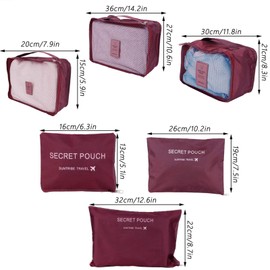 Tissting 6 x Travel Storage Bags, Multifunctional Clothing Sorting Packages, Luggage Suitcase Packing Organiser, Toiletries Storage Bag, Space Saving (Red)