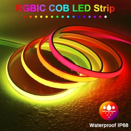 Addressable COB LED Strip, IP68 Waterproof 24V 3.28ft WS2811 RGB-IC Dream Rainbow Color Black PCB LED Tape 720LEDs/m with Silicone Tube for Outdoor Decor Lighting (Without Controller and Power Supply)