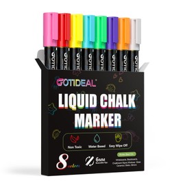 GOTIDEAL Liquid Chalk Markers, Bold Tip 8 Colors Washable Window Chalkboard Glass Pens, Paint and Drawing for Car, Blackboard, & Bistro,Kids and Adults, Non-Toxic,Wet Erase - Reversible Tip 6mm