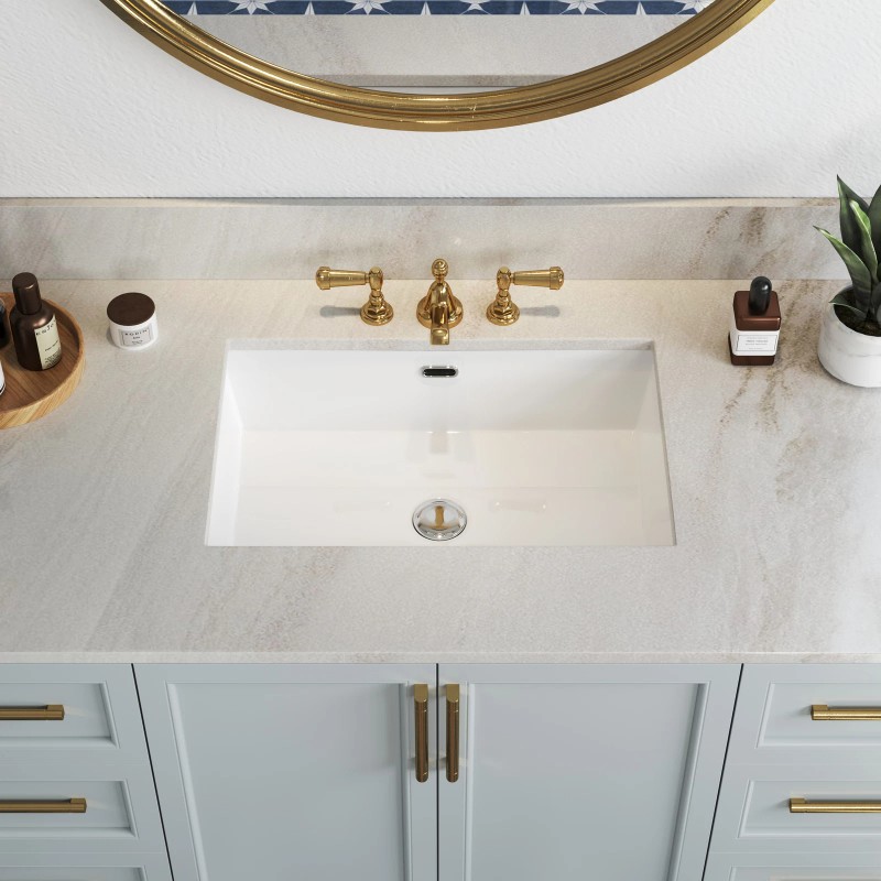 HOROW 24'' White Basin Rectangular Undermount Bathroom Sink w/ Overflow