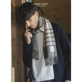 matti totti Gray Beige F Cashmere Muffler Cashmere Muffler Large Thick Men's Plaid Check Stole 100 Men's Long Reversible Cashmere Muffler Cashmere Muffler Gift Present M-C0021B-6012
