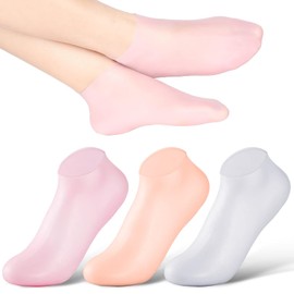 SATINIOR Calcetines de silicona, 3 pares de calcetines de aloe, hidratantes de silicona antideslizantes para mujeres y hombres, piel seca agrietada (XL) rosa, beige y blanco, X-large