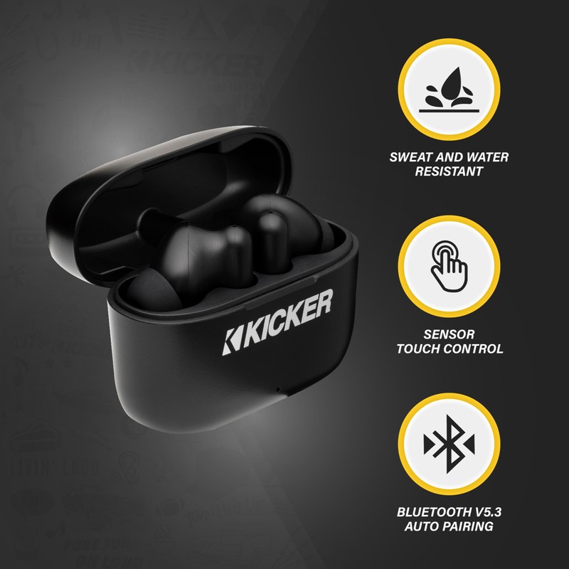 KICKER TWS2 True Wireless Earbuds, Bluetooth Earbuds with Microphone, Environmental