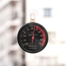 GRUS GRS107-BK Analog Thermometer, IN-OUT, Black, Made in Japan