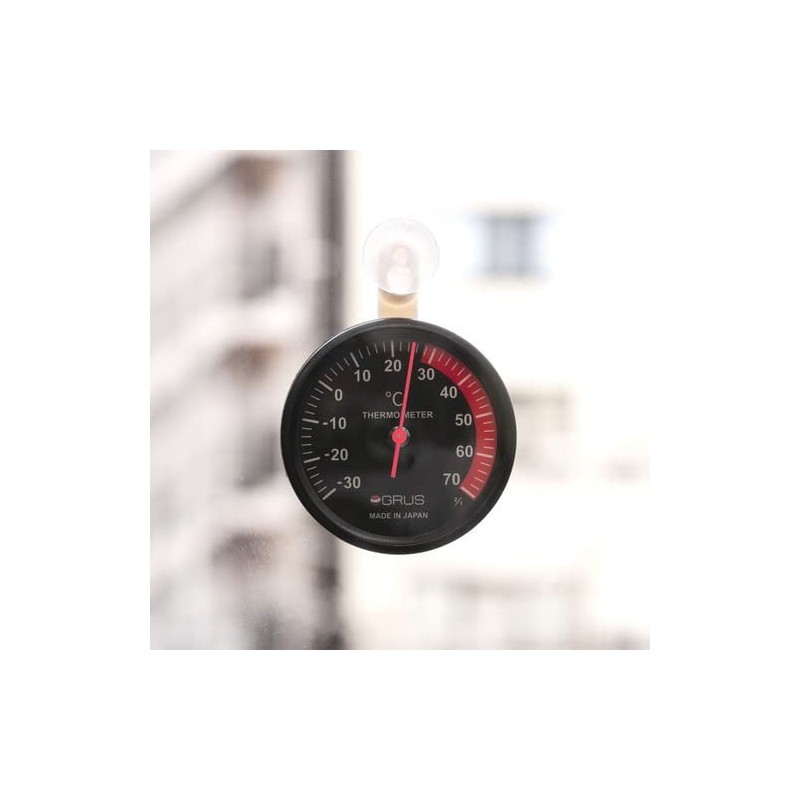 GRUS GRS107-BK Analog Thermometer, IN-OUT, Black, Made in Japan