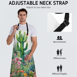 Bidesk Colorful Cactus Apron, Adjustable Kitchen Blooming Cacti & Vibrant Flowers Aprons with Pockets for Cooking BBQ Gardening, 28×33 IN, Holiday Gifts for Women Wife, for Chef Baking, Oxford Fabric