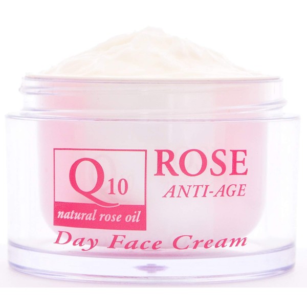 Anti-Age Day Face Cream with Natural Rose Oil, Q10 and Vitamin E, Anti-Wrinkle Cream for Dry and Sensitive Skin, Moisturising Day Cream for Younger Facial Skin, 50 ml