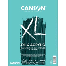 Canson XL Series Oil and Acrylic Paper, Foldover Pad, 9x12 inches, 24 Sheets (136lb/290g) - Artist Paper for Adults and Students