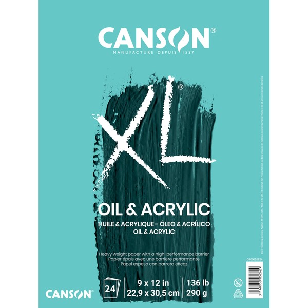 Canson XL Series Oil and Acrylic Paper, Foldover Pad, 9x12 inches, 24 Sheets (136lb/290g) - Artist Paper for Adults and Students