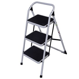 Step Ladder,3 Steps Folding Ladder Portable Iron Ladder for Adults, 330LBS Capacity Ladder for Home Kitchen Library Office