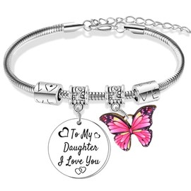 Hgreiwgk Butterflies Bracelet Butterfly Charm Bracelet Daughter Present To My Daughter Gifts Gift for Daughter from Mom Dad Gift for Birthday Christmas Graduation