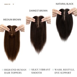 Hairro Human Hair Toppers for Women, Clip in Hair Pieces, 130% Density 3"x5" Silk Base with Free Parting, Human Hair for Thinning Hair/Hair Loss/Covering Greyish Hair/Adding Volume