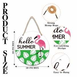 Hello Summer Welcome Door Sign, Flamingo Decorations for Home, Rustic Farmhouse Wall Hanging Decor Housewarming Flamingo Gifts for Women Kitchen (A12)