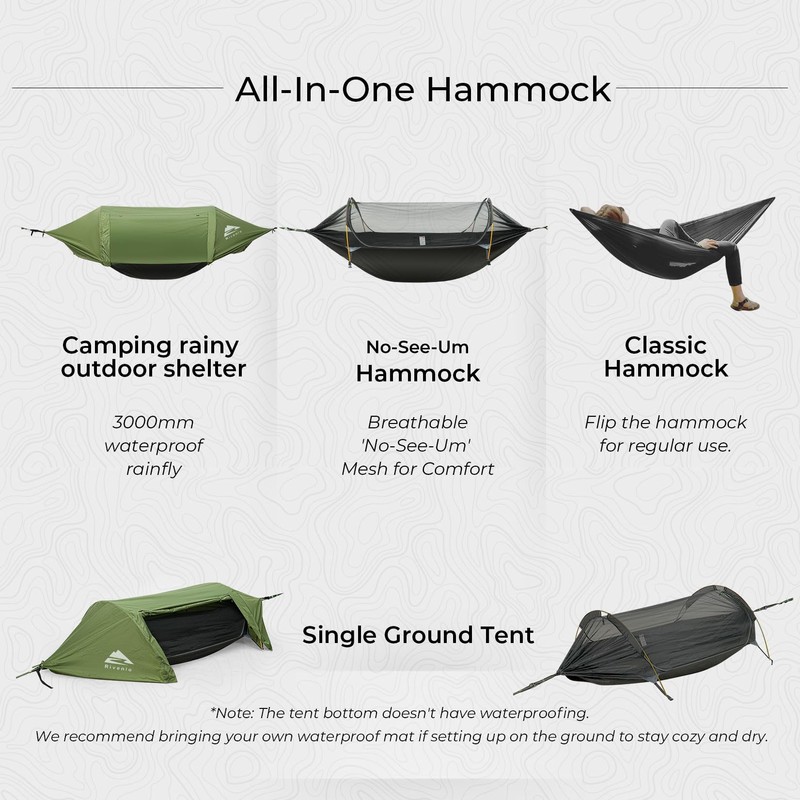 Rivenlo Camping Hammock Tent with Mosquito Net & RainFly, 3