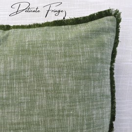 22×22 Organic Cotton Throw Pillow Covers Decorative Fringe Boho Farmhouse Cushion Cover with Tassels Linen Like Textured Accent Pillowcases for Bed Couch Chair Sofa Living Room,Green Set of 2