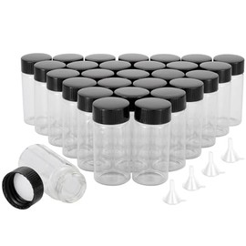 Kesell 20 ml 28 Pack Clear Glass Bottles Small Glass Vials with Screw Cap (4pcs Funnels)