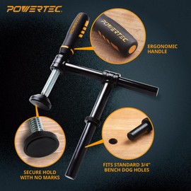 POWERTEC 71772-P2 180° Screw Clamp, Fits 3/4" Bench Dog Holes, Woodworking Clamps Series - 2 Pack