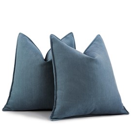 ZWJD Dusty Blue Pillow Covers 20x20 Set of 2 Chenille Pillow Covers with Elegant Design Soft and Luxurious Decorative Throw Pillows for Couch, Bed, and Home Decor