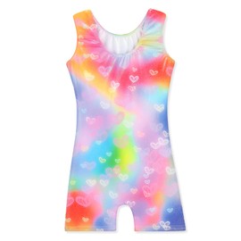 Kidsparadisy Girls Leotards for Gymnastics Size 10-12 with Shorts Competition Gymnastics Leotards for Kids Gymnastics Outfits Biketards (RainbowHeart,150 9-10Y)