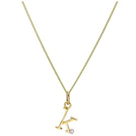 jewellerybox 9ct Yellow Gold 0.4pts Diamond Letter K Necklace 20 Inches