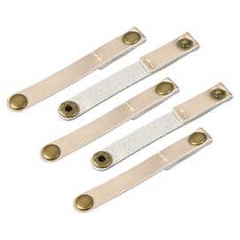 MECCANIXITY Pack of 5 Leather Cable Straps Cord Organizer 90x12mm Portable Cable Leather Clips Golden Earphone Cord Management for Cable, Wire