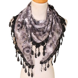 MAIRY Scarves for Women UK Triangle Scarf with Lace and Tassels GB1600051